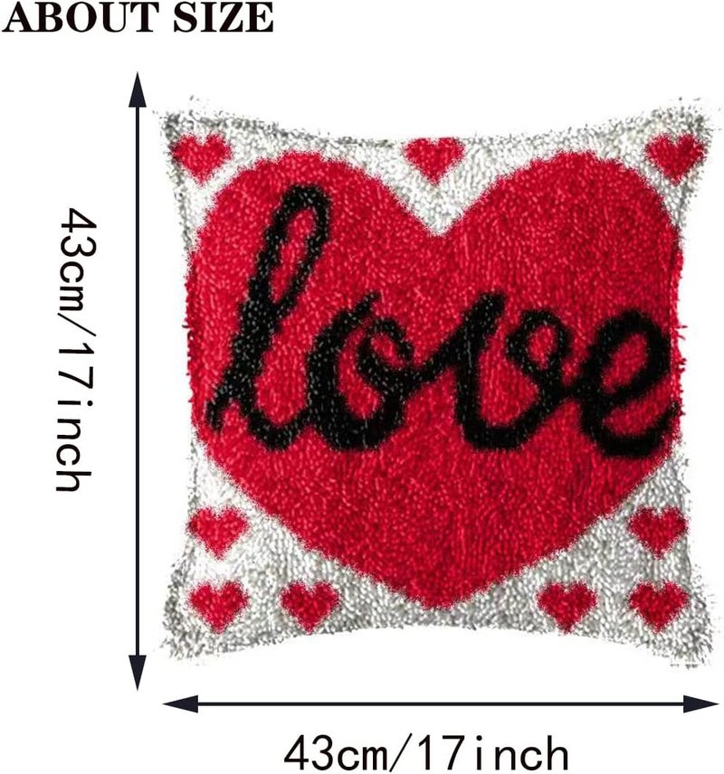 GemJelry Latch Hook Kits for Adults Kids DIY Love Pillow Cover Beginner Cross Stitch Kits with Preprinted Canvas Crochet Yarn Kits Creative Hand Craft Home Decoration 17'' X 17'' - Image 5